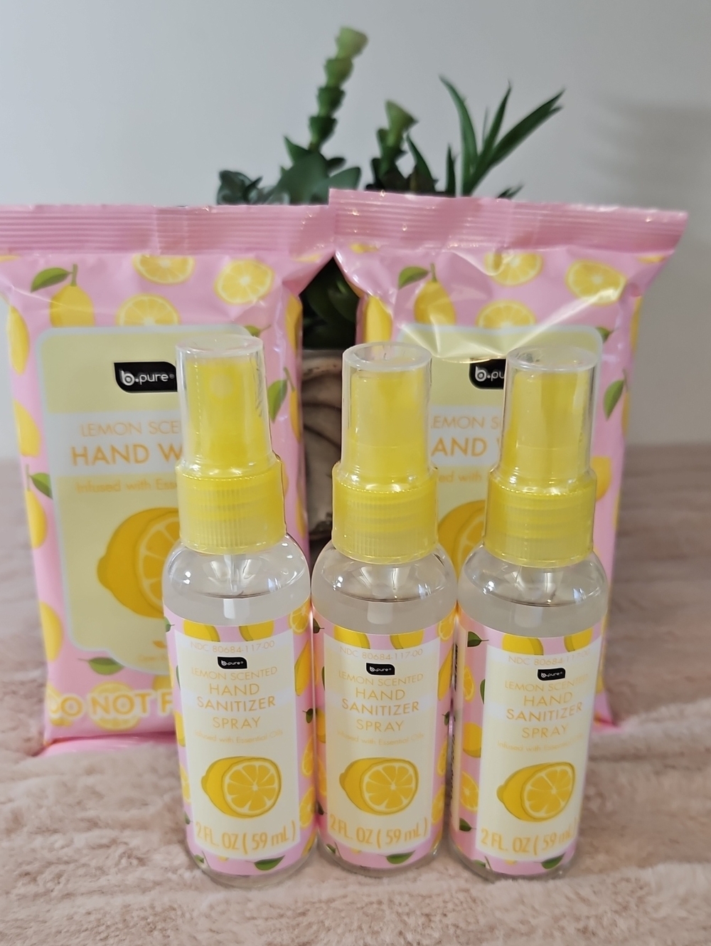 B.Pure Lemon Scented Hand Sanitizer Sprays & Hand Wipes With Essential Oils 5 PC